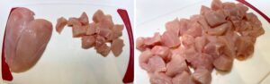 cutting chicken breasts into cubes