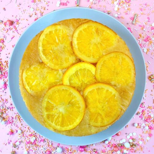 Orange Cake on pink background