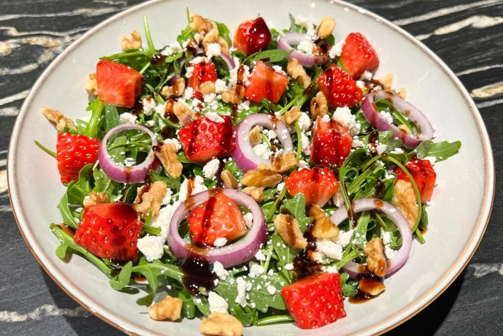 arugula strawberry salad plate with recipe