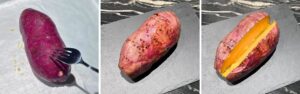 poking holes to bake sweet potato in the oven