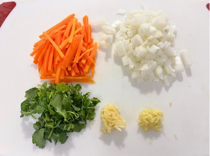 chopped vegetable to make dumpling soup