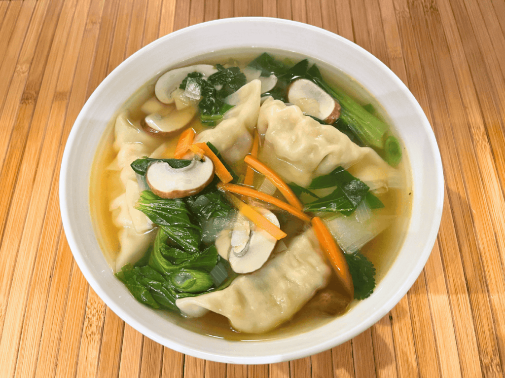 bowl of hot dumpling soup made at home