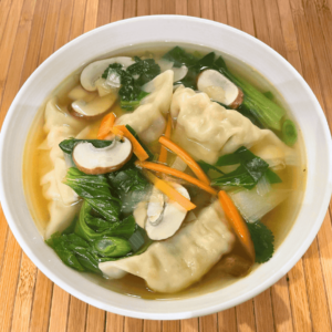 bowl of hot dumpling soup made at home