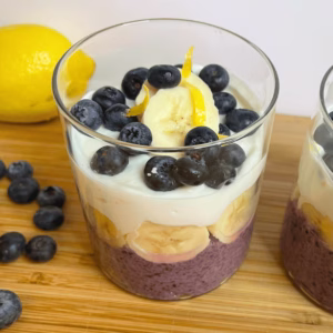 Healthy overnight chia pudding with blueberries and creamy yogurt