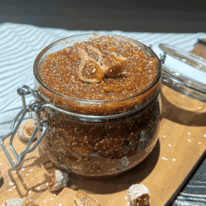 homemade dried figs jam placed in a jar ready to enjoy