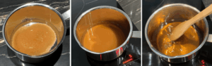 Water and sugar warming up in a saucepan