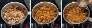adding dried figs to sugar and water syrup then adding lemon juice to make fig jam