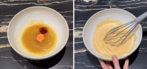egg and vanilla added to the butter mixture and mixed until smooth