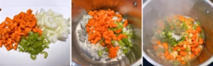 steps to make lentil red soup including chopping and cooking vegetables