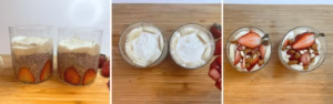 Layering strawberry chia pudding with banana yogurt, then topping with fresh banana slices and strawberries for a healthy breakfast or snack