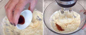 adding vanilla to cream cheese to make frosting