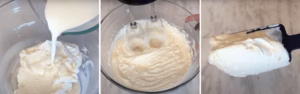 adding cream and whipping on high to make cream cheese frosting
