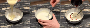 Mixing sweetened condensed milk into the cream cheese until smooth and lump-free