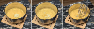 adding butter and lemon zest to finish lemon curd recipe