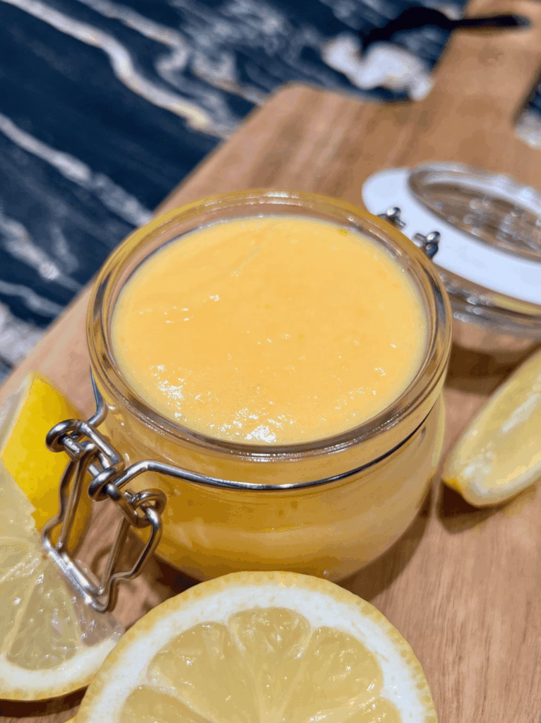 homemade lemon curd fresh in a jar