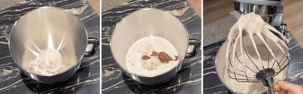 All ingredients for the cream added to a bowl, then whipped until thick and smooth