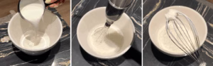 Whipping cold cream until stiff peaks form
