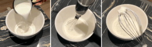 Whipping cold cream until stiff peaks form