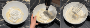 Folding whipped cream into the mascarpone mixture