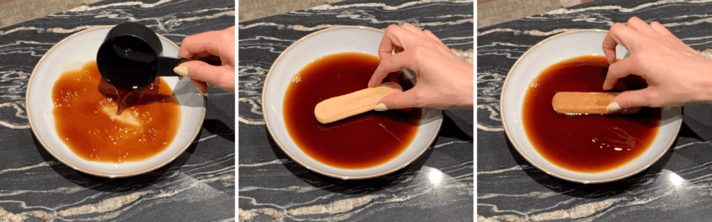 Dipping ladyfingers quickly into cold coffee