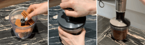 Biscoff cookies blended into a fine powder in a blender
