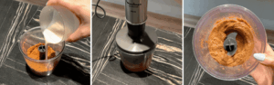 Evaporated milk added to the cookie crumbs in the blender then blending into a paste