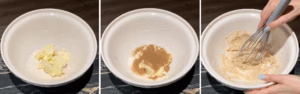 Mixing butter and sugars in a bowl