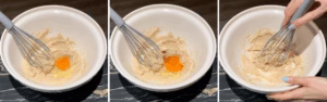 Adding egg, vanilla extract, and salt to the cookie dough mixture