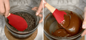 melting chocolate chips over double boiler before tempering