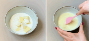 White chocolate and cream melted together in a bowl