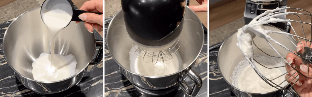 Whipping cream beaten until stiff peaks form.