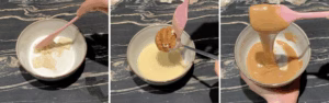 White chocolate ganache made with cream and Biscoff spread.
