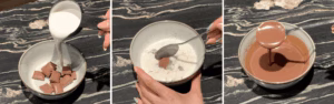making chocolate ganache in the microwave by combining chocolate and cream