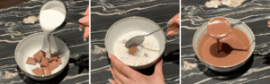 making chocolate ganache in the microwave by combining chocolate and cream