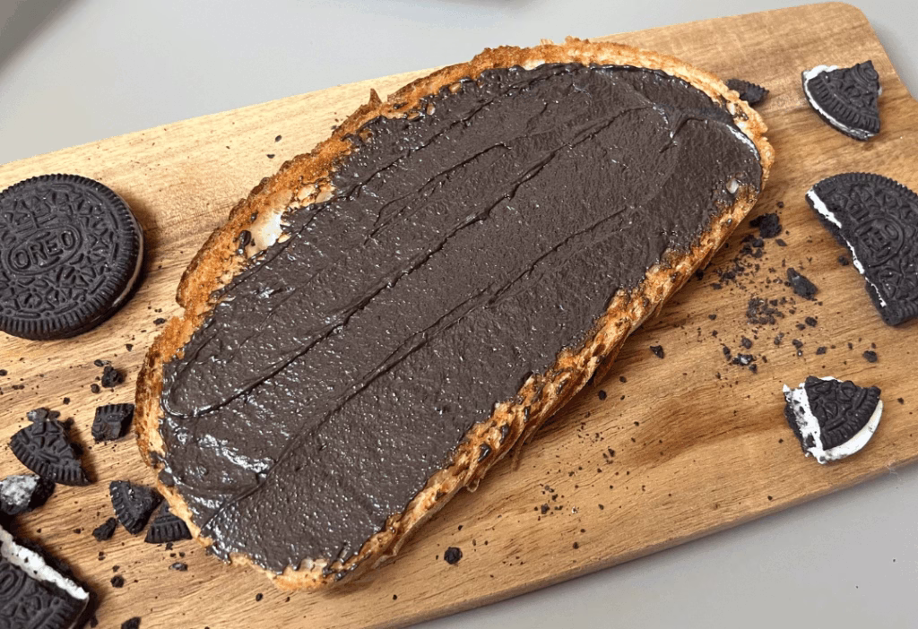oreo spread on a piece of bread
