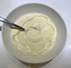 homemade potato salad sauce in the bowl