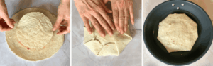 Crunchwrap folded with a smaller tortilla on top, then toasted in a pan until golden and crispy.