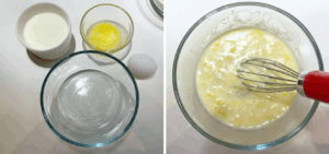 whisking egg milk and melted butter for blinis recipe