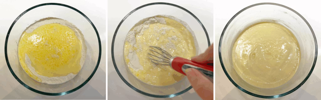 mixing batter for salmon blinis then resting 10 minutes