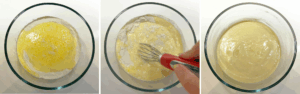 mixing batter for salmon blinis then resting 10 minutes