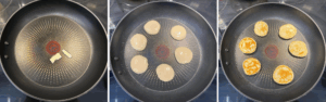 cook mini blinis on buttered pan spoon batter then flip to lightly golden for salmon blinis