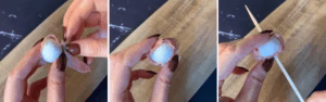 wrap mozzarella with prosciutto for skewers