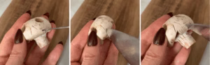 Step by step carving skeleton head mushrooms
