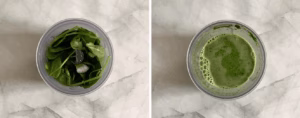 blending spinach to make spinach pizza dough