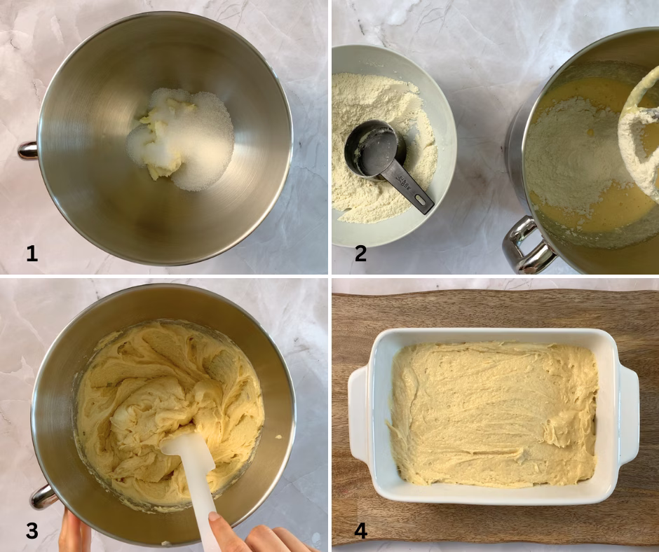 creaming butter with sugar and adding dry ingredients to wet