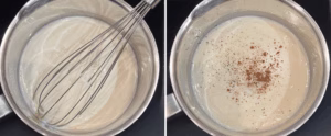 bechamel sauce cooked and seasoning added to make bechamel recipe