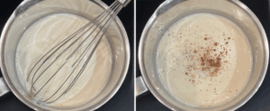 bechamel sauce cooked and seasoning added to make bechamel recipe