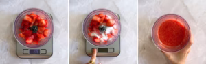 making strawberry puree with fresh strawberries in a blender
