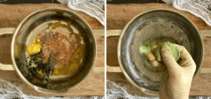 Sweet potato dough mixed with flour and green spirulina, colorful Halloween snack idea.