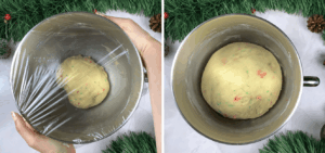 letting dough rise to make sugar cookie cinnamon rolls